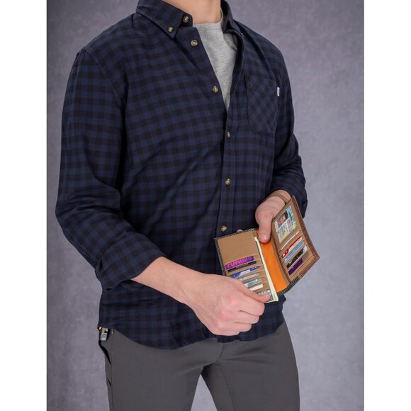 ✨Men's Brown Timberland Pro Smooth Leather Long Bifold Rodeo Slim fold Wallet - Picture 5 of 5